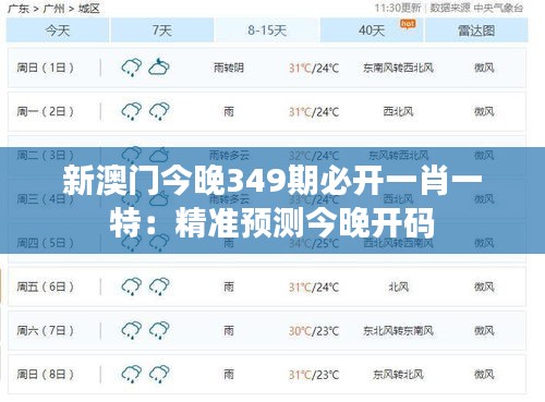 新澳门今晚349期必开一肖一特：精准预测今晚开码
